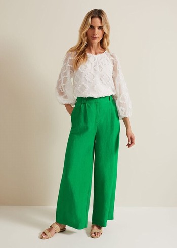 Phase Eight Lottie Linen Wide Legs Trousers Green USA | 7390154-RX